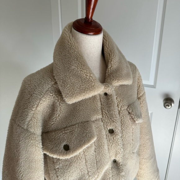 Free People Tan Cream Sherpa Trucker Jacket Medium - Picture 3 of 10
